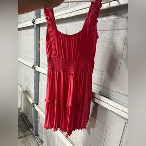 Coral Sleeveless Ruffled Dress